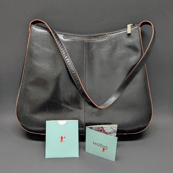 HOBO Leather Handbag Shoulder Bag Purse Satchel Black Red Inside Side Pocket - Picture 1 of 7